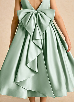 Azazie Cailee Flower Girl Dresses Agave Ball-Gown Pleated Matte Satin Dress image7
