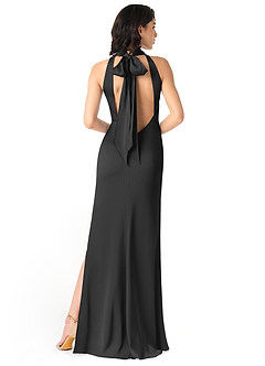 Azazie x Delaney Bridesmaid Dresses Black Sheath High Neck Stretch Satin Dress image4
