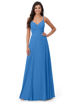 Azazie Lennon Bridesmaid Dresses Blue Jay A-Line Lace Chiffon Dress image5