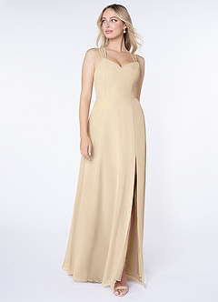Azazie Jane Brautjungfernkleider A-Linie V-Hals Gefaltet Chiffon Kleid Champagner image3