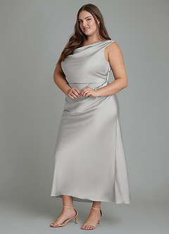 Azazie Kieryn Bridesmaid Dresses Silver Mermaid Pleated Stretch Satin Dress image9