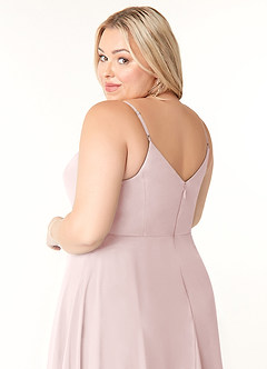 Azazie Clarissa Robes de demoiselle d'honneur Robe Trapèze en Mousseline de soie Col en V Rose Pâle image11