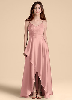 Azazie Prisha Junior Rosette A-Line Pleated Stretch Satin Dress image5