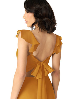 Azazie Everett Bridesmaid Dresses Butterscotch A-Line V-neck Ruched Chiffon Dress image5