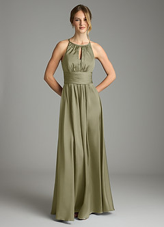 Azazie Bonnie Bridesmaid Dresses Pistachio A-Line Pleated Stretch Satin Dress image3