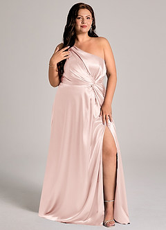 Azazie Brooke Robes de demoiselle d'honneur Robe Trapèze en Satiné métallisé Une épaule Rose Pâle image12