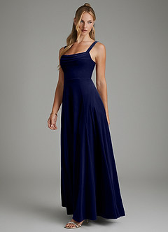 Azazie Shaude Bridesmaid Dresses Dark Navy A-Line Pleated Velvet Dress image4