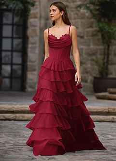 Floralace Merlot Ruffled A-line Prom Dress image6
