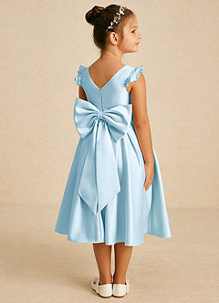 Azazie Francine Robe Demoiselle D'honneur Fillette Robe Trapèze en Mat Satiné Arc Bleu Ciel image1