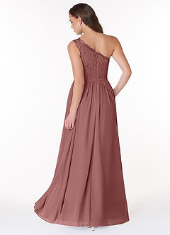 Azazie Demi Bridesmaid Dresses Desert Rose A-Line One Shoulder Chiffon Dress image2