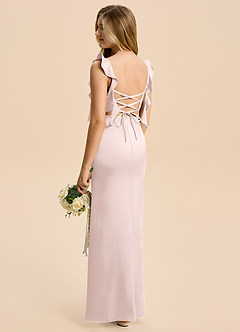 Azazie Jessamine Junior Blushing Pink A-Line Ruched Stretch Satin Dress image4