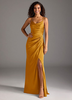 Azazie Deandra Bridesmaid Dresses Butterscotch Mermaid Pleated Stretch Satin Dress image6