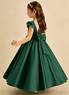 Azazie Toffee vestidos de niña de las flores Vestido de Verde Oscuro de Satin Mate de Corte Princesa con Lazo image5