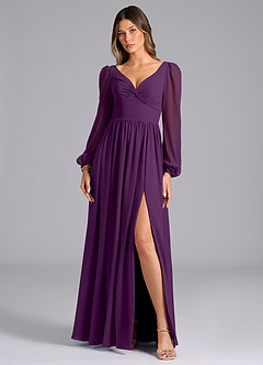 Azazie Zeya Bridesmaid Dresses Grape A-Line Long Sleeve Chiffon Dress image4