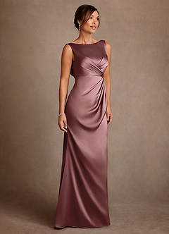 Azazie Baltimore Mother of the Bride Dresses Vintage Mauve A-Line Pleated Stretch Satin Dress image4