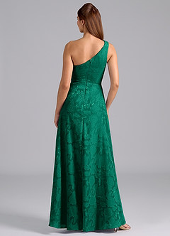 Azazie Brooke Bridesmaid Dresses Emerald A-Line One Shoulder Floral Burnout Dress image2