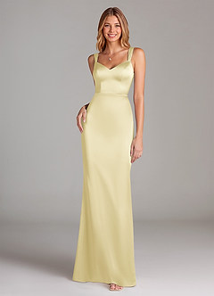 Azazie Denice Robes de demoiselle d'honneur Robe Fourreau en Satin extensible Plissée Sorbet Citron image3