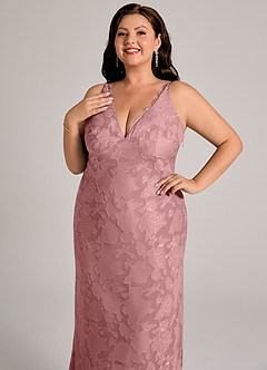 Azazie Tianna Robes de demoiselle d'honneur Robe Fourreau en Blumen-Burnout Dentelle Rose Poussiéreuse image12