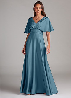 Azazie Pamela Bridesmaid Dresses Bermuda A-Line Pleated Stretch Satin Dress image1