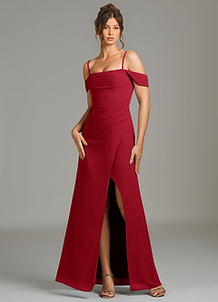 Azazie Jalice Jurken voor bruidsmeisjes Jurk van Chiffon met Zeemeermin Off the Shoulder Scharlaken image6