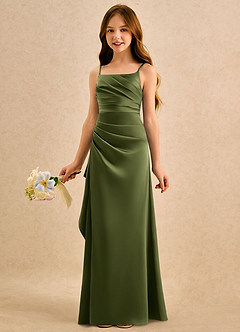 Azazie Cannoli Girls Formal Sukienki dla dziewczynek sypiących kwiaty Linia A Pofałdowany Satyna elastyczna Długość podłogi Sukienka image4