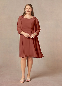 Azazie Shirley Mère de la mariée Robes Robe Trapèze en Mousseline de soie Plissé Scoop Auburn image8