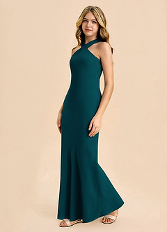 Azazie Doretta Junior Robe Fourreau en Mousseline de soie Plissée Vert Pin image4