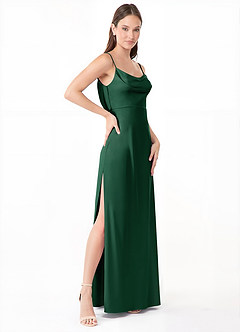 Azazie Alaija Brautjungfernkleider Meerjungfrau-Linie Seitliche Cut-Outs Stretch-Satin Kleid Dunkelgrün image3