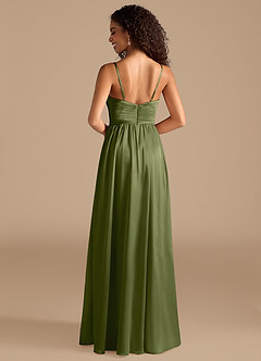 Azazie Alia Bridesmaid Dresses Olive A-Line Pleated Metallic Satin Dress image4