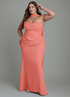 Azazie Sorrel Bridesmaid Dresses Salmon Pink Mermaid Corset Chiffon Dress image12