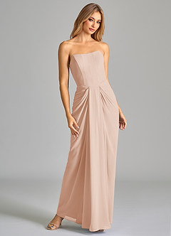 Azazie Anaïs Abiti da Damigella Abito Tubino in Chiffon Senza Cinturino Rosa Inglese image4