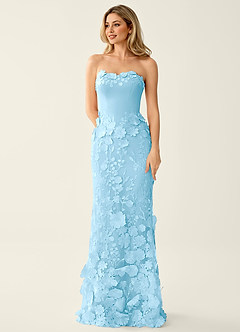Wrensincia Sky Blue 3D Flower Lace Satin Prom Dress image4