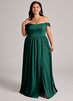 Azazie Calianna Bridesmaid Dresses Emerald A-Line Off the Shoulder Stretch Satin Convertible Dress image8