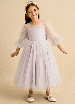 Azazie Trudy Robe Demoiselle D'honneur Fillette Robe Princesse en Tulle Décolleté en cœur Rose Pâle image3