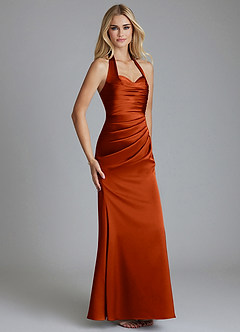 Azazie Minnow Abiti da Damigella Abito Sirena in Raso Elasticizzato Scollo a Cuore Paprika image1