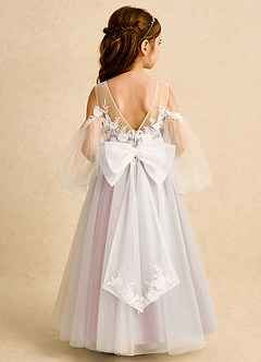 Azazie Zimi Flower Girl Dresses Blushing Pink Ball-Gown Sweetheart Neckline Tulle Dress image1