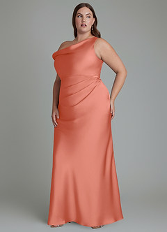 Azazie Emerson Bridesmaid Dresses Salmon Pink Mermaid Off the Shoulder Stretch Satin Dress image11