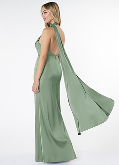 Azazie Kaylani Bridesmaid Dresses Matcha Mermaid High Neck Stretch Satin Dress image4