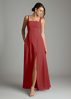 Azazie Debra Bridesmaid Dresses Rust A-Line with Pockets Chiffon Convertible Dress image4