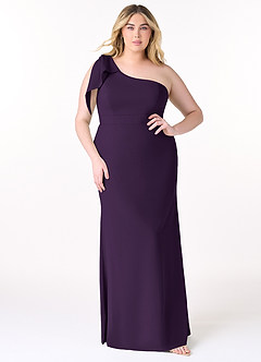 Azazie Rinna Bridesmaid Dresses Plum Mermaid One Shoulder Stretch Crepe Dress image5
