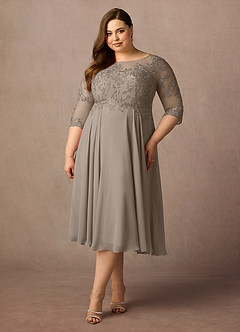 Azazie Marge Mother of the Bride Dresses Taupe A-Line Scoop Lace Chiffon Dress image6