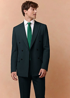 front Collins Dark Green Double Breasted Wool Blend Suit Jacket