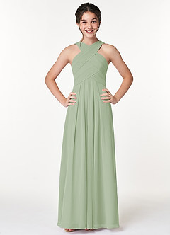 Azazie Kaleigh Junior Vestido de Salvia Polvorienta de Gasa de Corte en A con Plisado image1