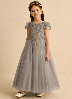 Azazie Puff Abiti da Ragazza di Fiori Abito Principessa in Tulle Pizzo Taupe image5