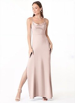 Azazie Alaija Bridesmaid Dresses Blushing Pink Mermaid Side Slit Stretch Satin Dress image2