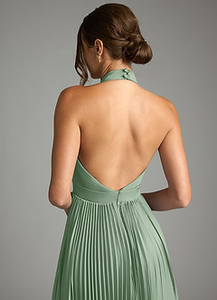 Azazie Zienna Venta Final Vestido de Matcha de Satén Elástico de Corte en A con Plisado image7