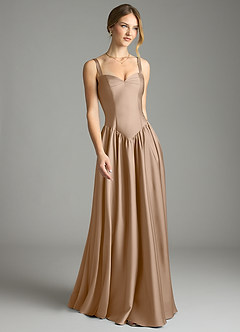 Azazie Evadina Vestidos de damas de honor Vestido de Gris Pardo de Satén Elástico de Corte en A con Corsé image1