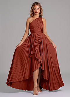 Azazie Lyrica Bridesmaid Dresses Terracotta A-Line One Shoulder Stretch Satin Dress image6