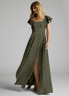 Azazie Bondi Bridesmaid Dresses Willow Green Petite Garden Floral A-Line Bow Stretch Satin Dress image6