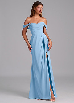 Azazie Johana Abiti da Damigella Abito Convertibile Sirena in Chiffon Spalle Scoperte Azzurro Polvere image6